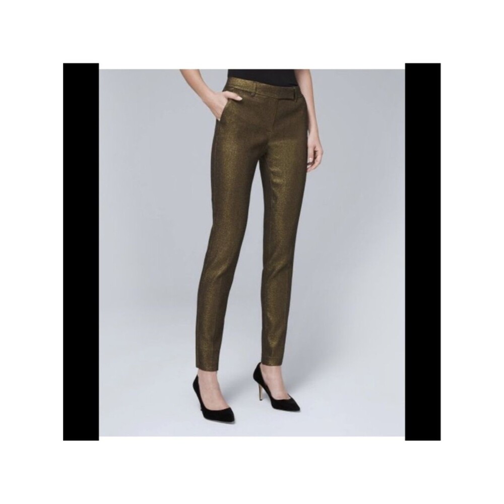 W57- Metallic Olive Skinny Dress Pants - Women size 8